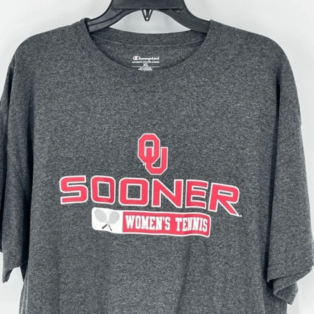 CHAMPION T-Shirt OU Sooners Women's Tennis NCAA Graphic Logo Tee XL Gray Red - Picture 3 of 10